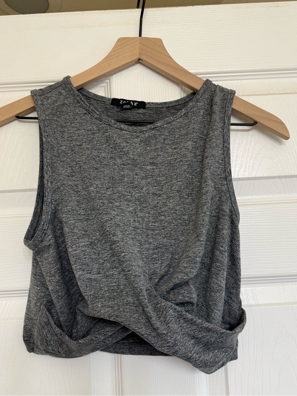 Zobha Heather Charcoal Twist-Front Cropped Tank
